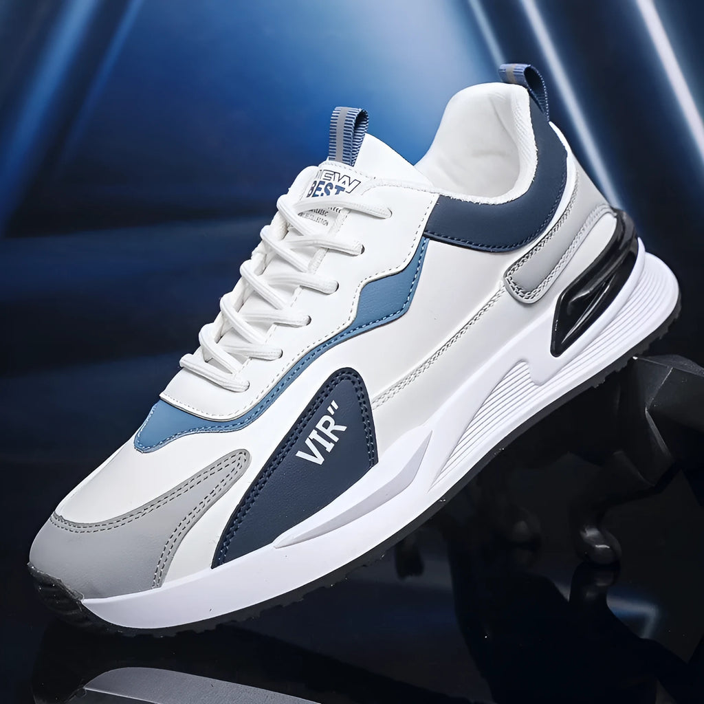 Men's colour block mesh lace-up sneakers in grey on a white background