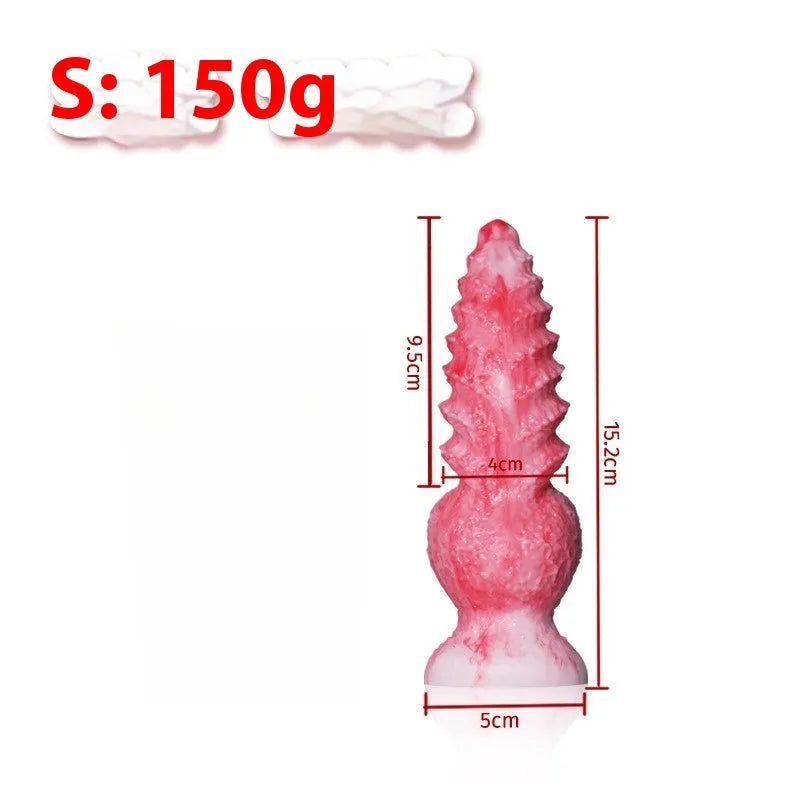 Pink platinum silicone shaped penis women's masturbation device on a plain background.