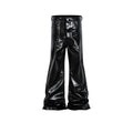 Black coated shiny patent leather-look skinny jeans in mid waist straight-leg style