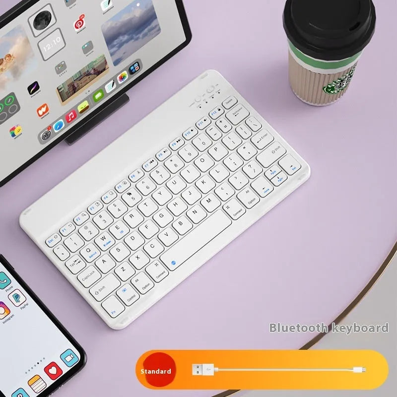 Bluetooth keyboard and rechargeable mouse set in elegant white, green, or pink for tablet and PC use
