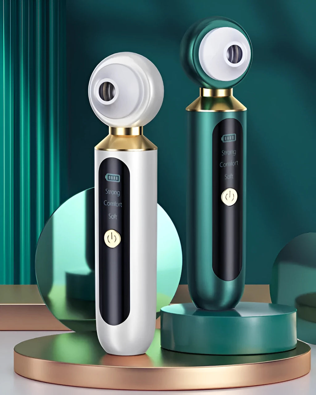 Portable visual blackhead meter with convex lens, LED light, and three suction tips in white colour option