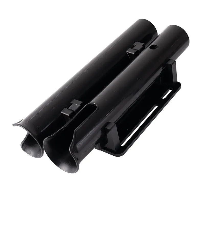 Plastic fishing rod rack with pipe clamp for motorcycle and bicycle mounting