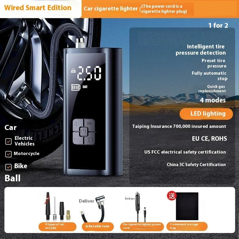 ABS plastic vehicle electric charging cylinder air pump with lighting and USB charging