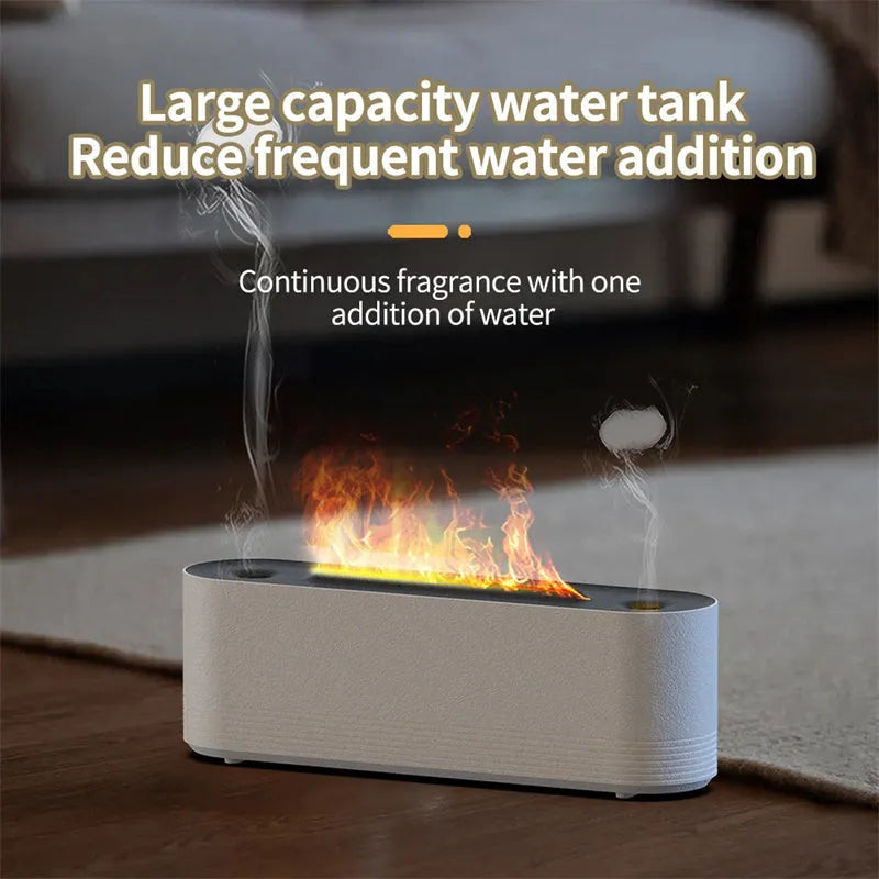 Black Flame Air ultrasonic humidifier with LED lights creating mist and flame effect illumination