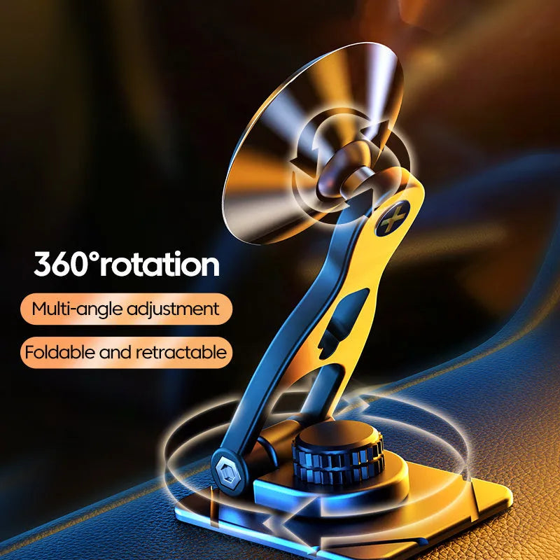 Telescopic folding car phone holder with magnetic suction dashboard mount in black or silver finish