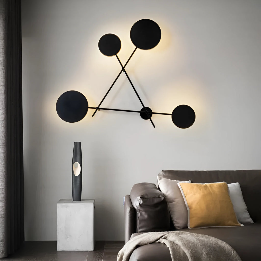 Nordic industrial triangular wrought iron LED wall lamp black finish round lamp head