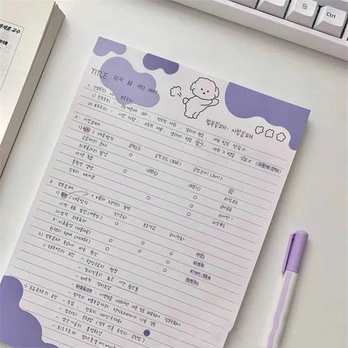 B5 sticky note paper pad with Korean puppy dog design in six colour options