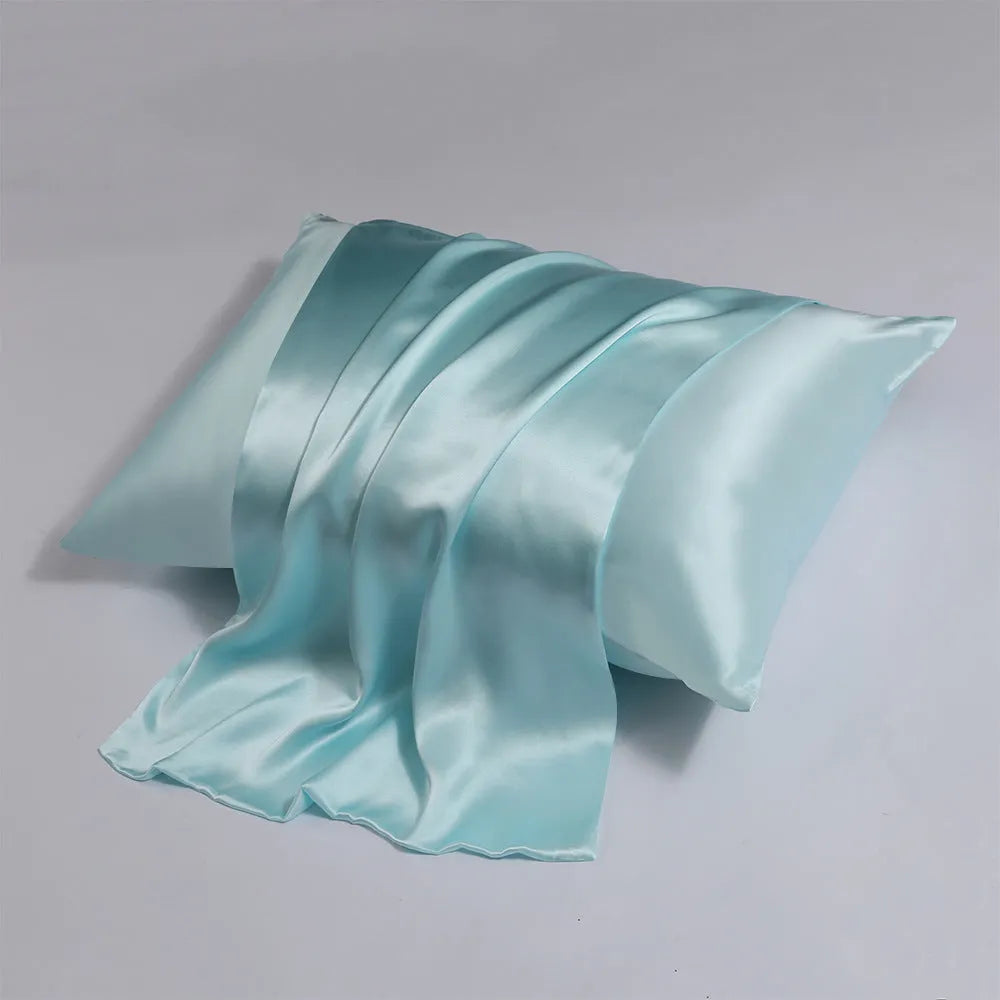 Double-sided silk zipper pillowcase in multiple colour options showing reversible design