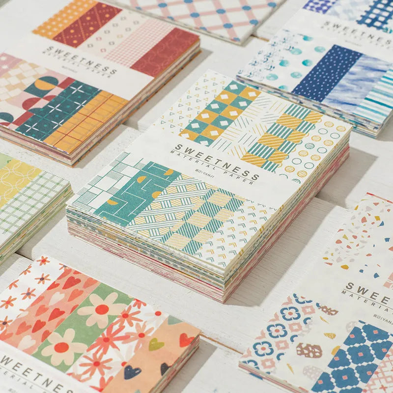 Retro collage material note paper in dessert colours showing ten different shades including caramel puff and mango milk roll