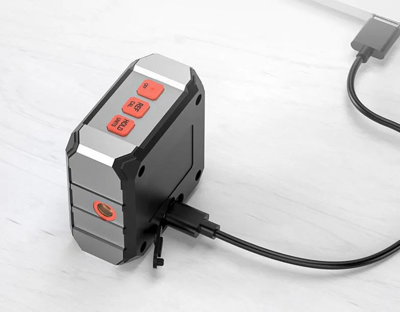 Digital laser infrared woodworking steel tape measure inclinometer with alloy casing and display.