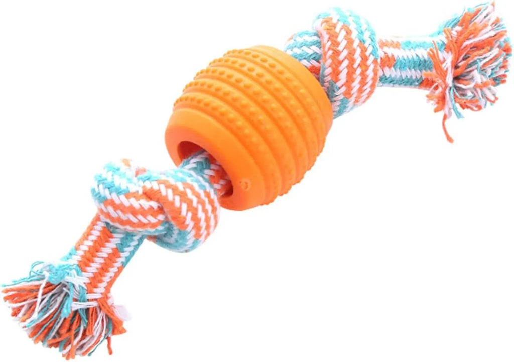 Blue dog chew toy with rope and molar cleaning design for dental hygiene