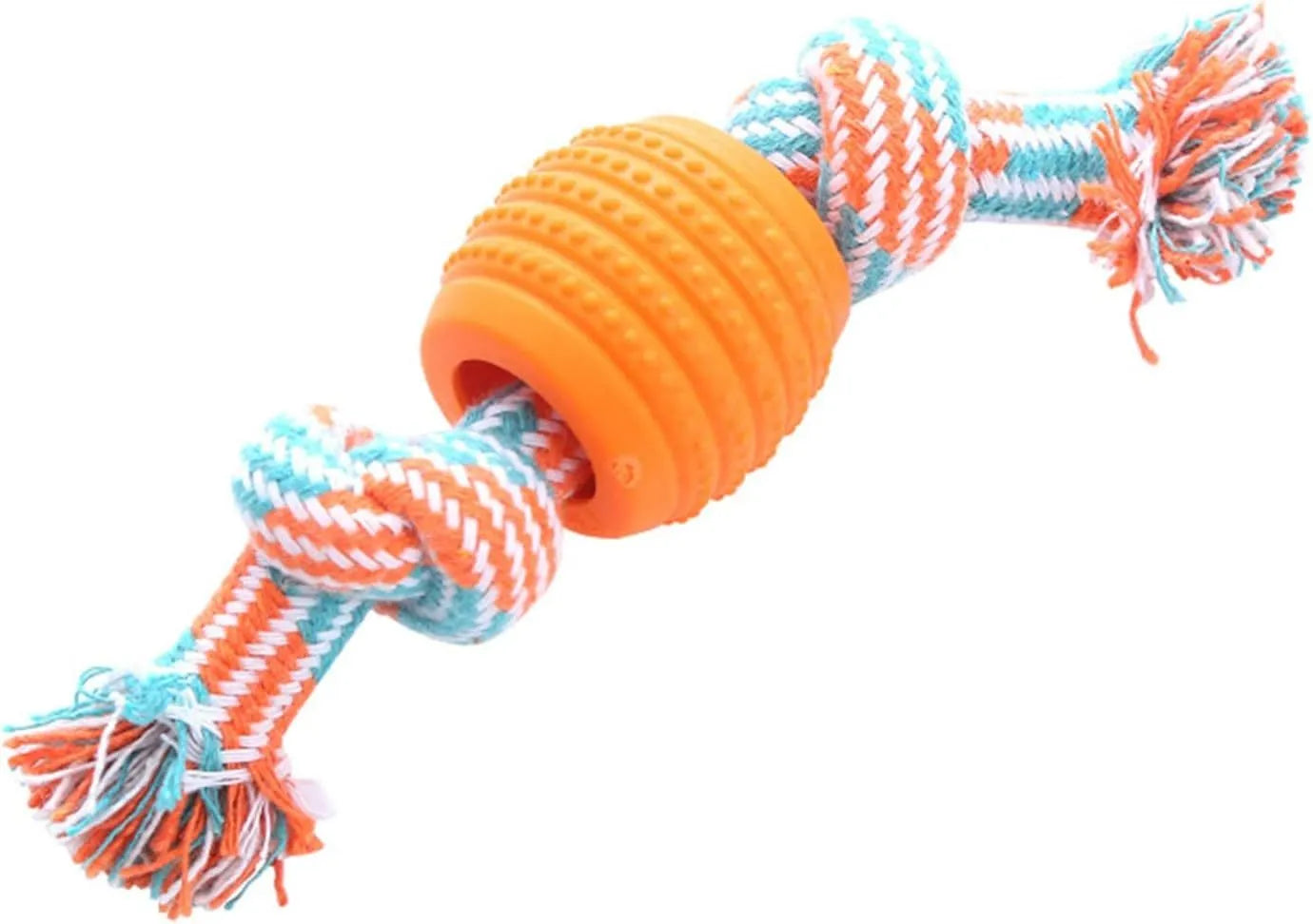 Blue dog chew toy with rope and molar cleaning design for dental hygiene