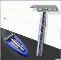 Double-edged safety razor with metal construction and storage box