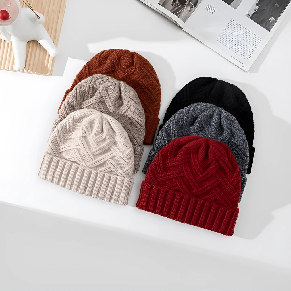 Thickened wool knitted winter hat in dome style available in ivory white khaki red brown grey and black