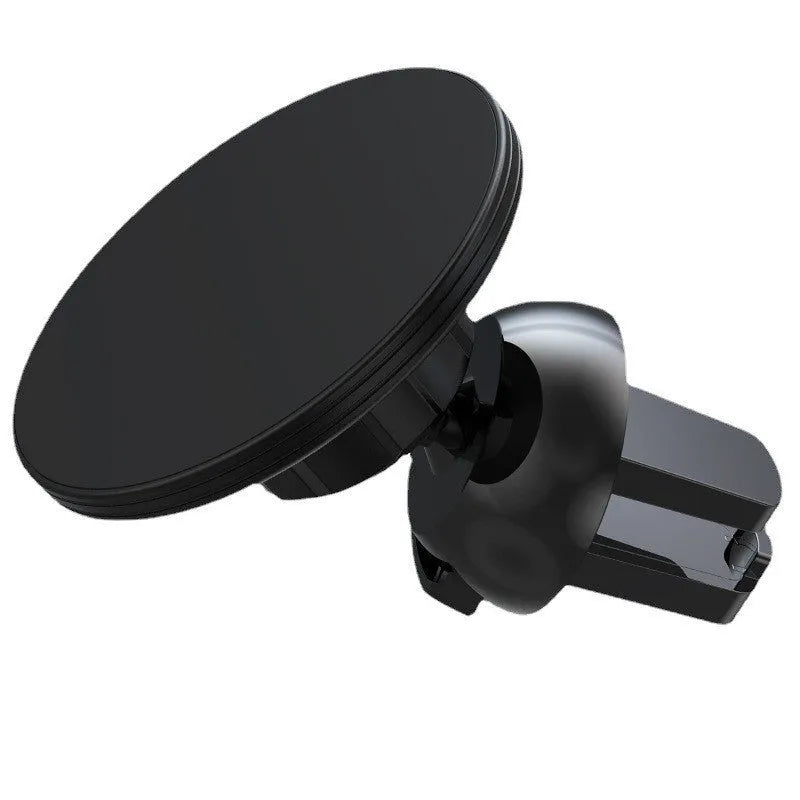 Black aluminium alloy magnetic car phone holder mounted to vehicle air vent