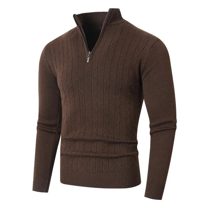 Men's casual knit sweater in caramel colour, thickened modal spandex pullover with loose fit, Asian sizing
