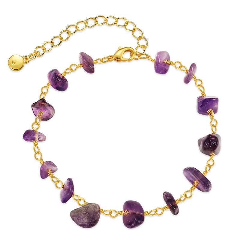 Geometric women's bracelet with natural gravel turquoise stones and crystal accents on gold plated copper.