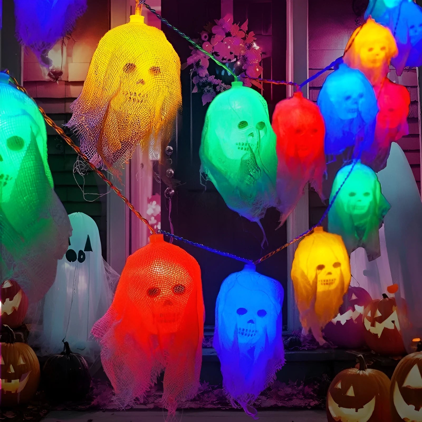 Battery-powered multi-colour Halloween LED light string for indoor wall decoration