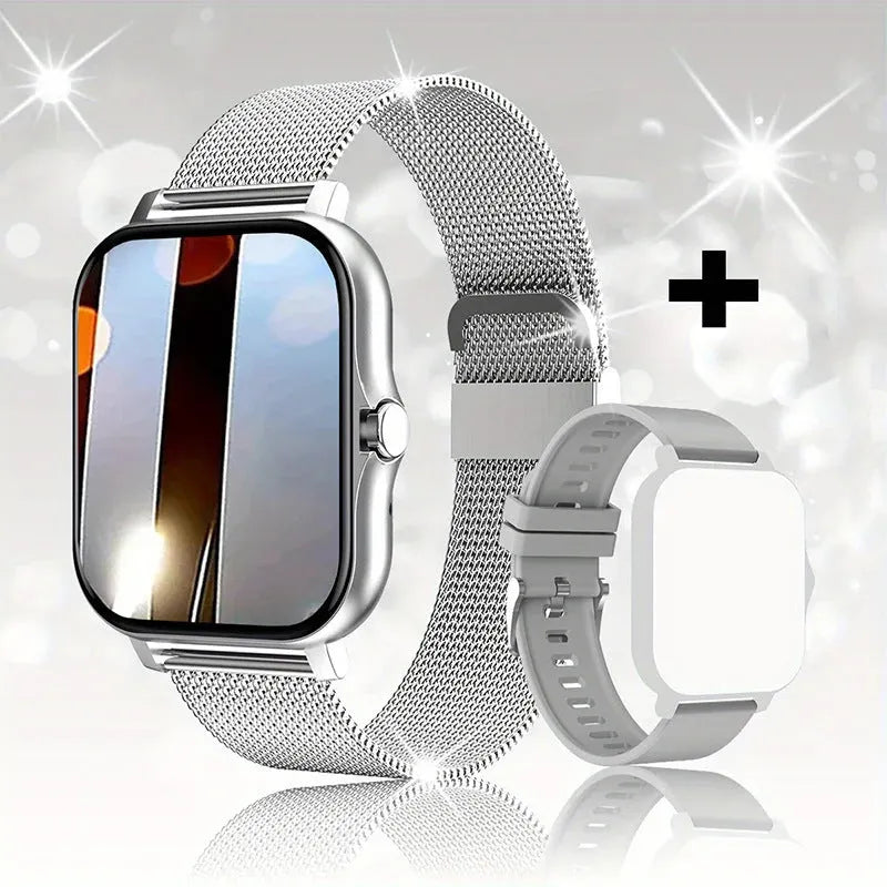 Smart watch with touch screen displaying health metrics, silicone wrist strap in chosen colour