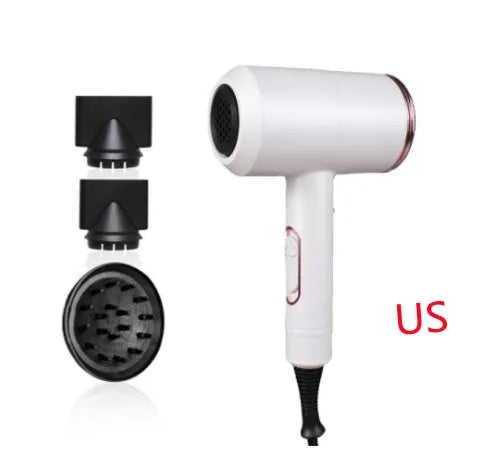 2000W hotel hair dryer with long cable in metallic black, showing UK plug