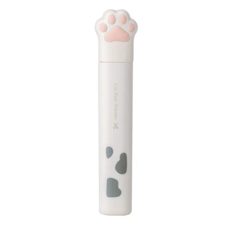 Closed cat paw mini folding safety scissors showing stainless steel blades hidden inside, in blue colour option.