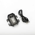 Portable tactical warning flashlight with USB charging cable for outdoor backpack mounting.