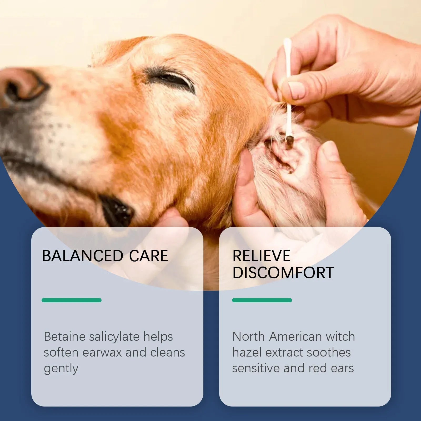 100ml bottle of veterinary-formulated ear cleaner for dogs and cats showing gentle earwax removal application