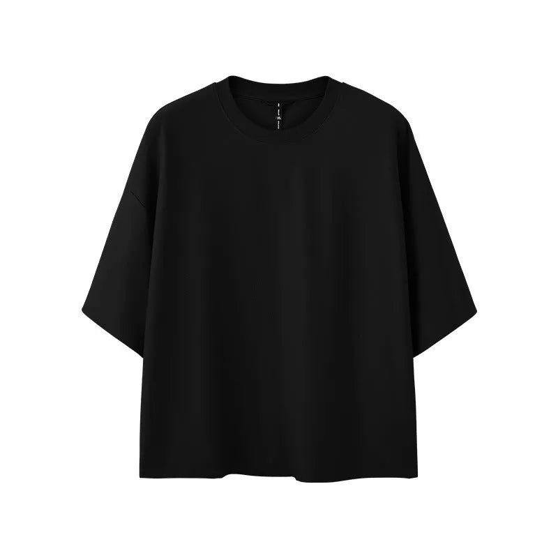 Men's loose fit short sleeve t-shirt in sand gray and black cotton blend fabric