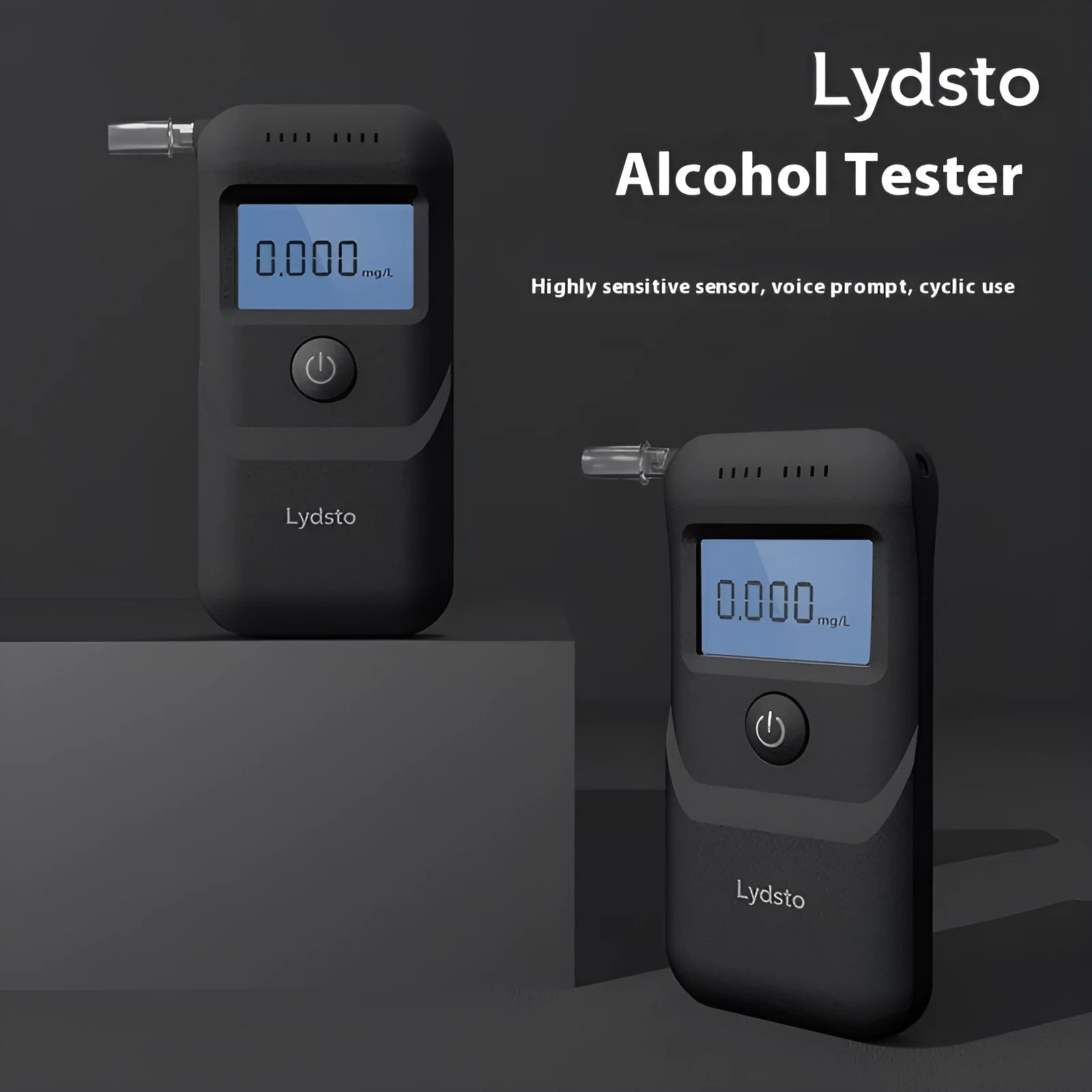 Black household alcohol tester with digital display for breath checking and drunk driving prevention