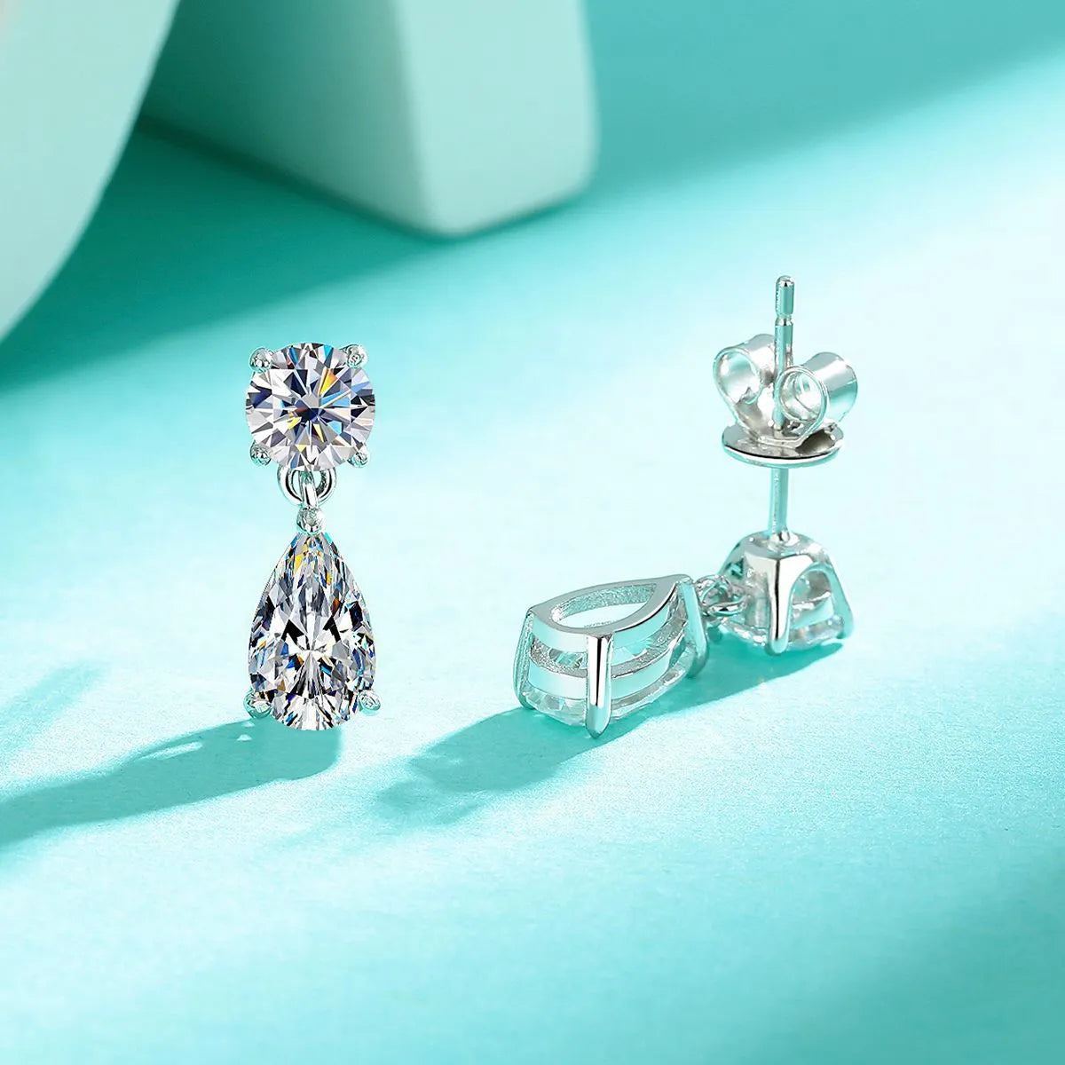 Sterling silver moissanite water drop stud earrings in geometric shape