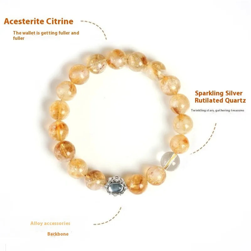 Geometric citrine bracelet with 10mm crystal beads and grinding treatment