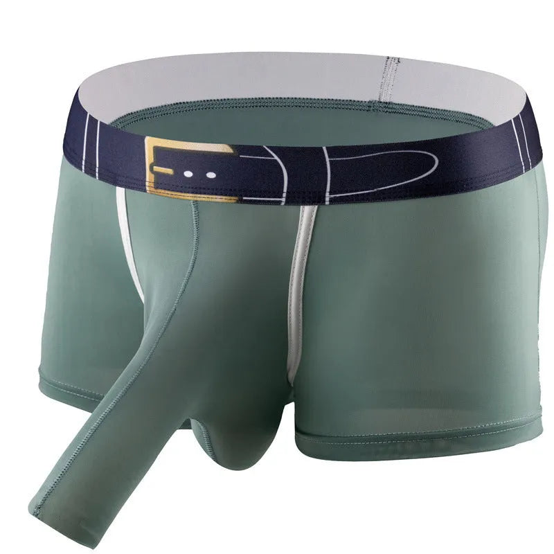 Men's solid colour Ice Silk boxer shorts on a mid waist, showing the grey colour option.
