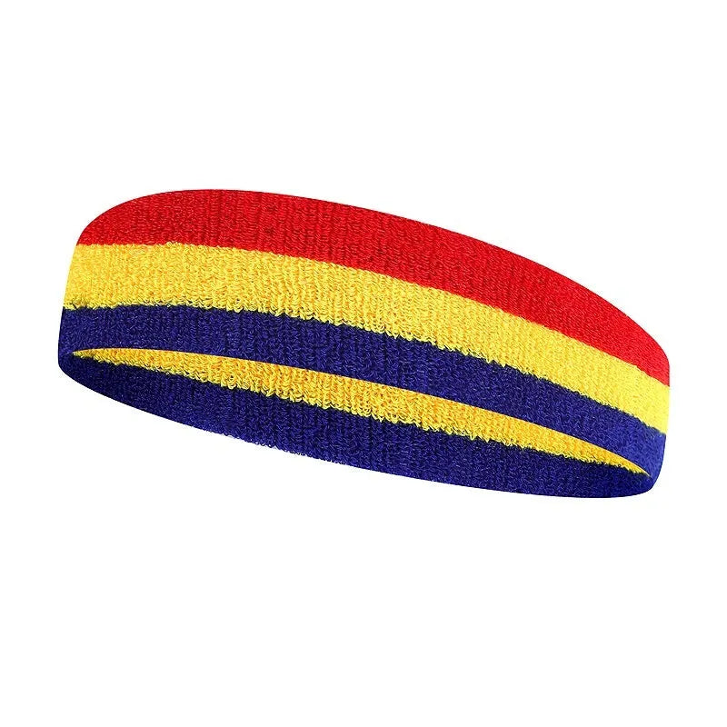 Three-colour sports headband for adult running and basketball activities measuring 5.5cm by 20cm