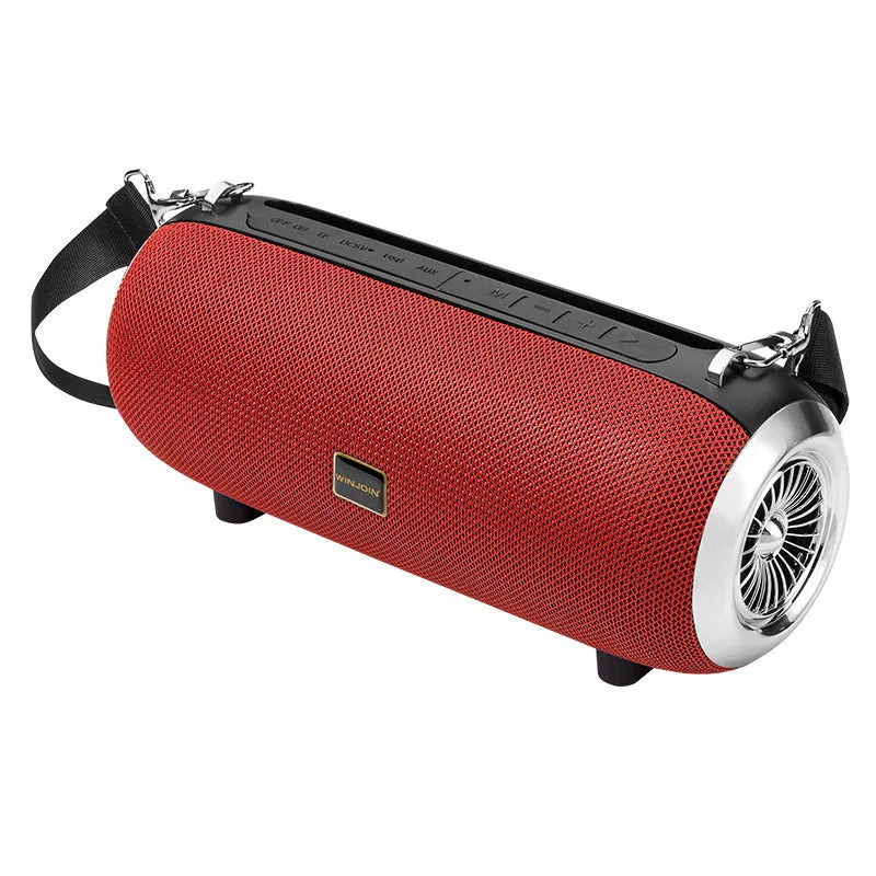 F666 portable Bluetooth speaker in chosen colour with shoulder strap, showing front grille and control buttons.