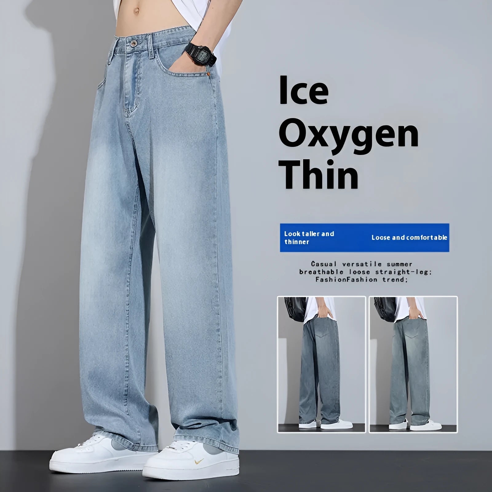 Straight-leg wide trousers in ice silk denim available in UK2560 colour variations