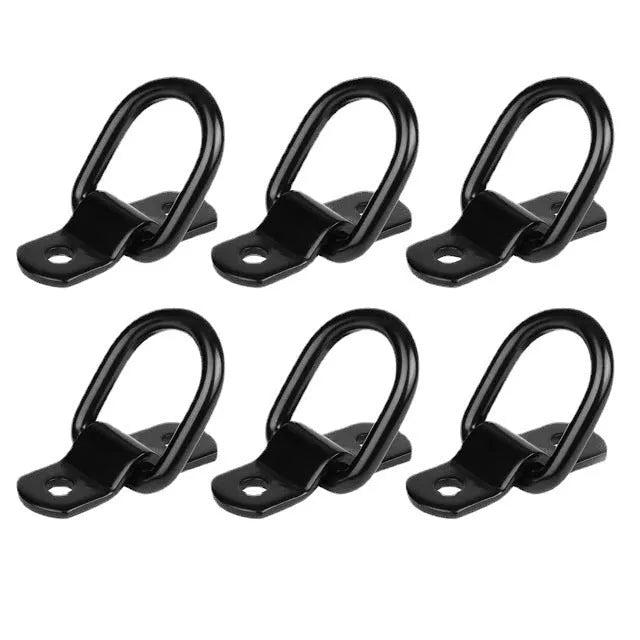 Black galvanised carbon steel pull ring floor hook for truck cargo security.