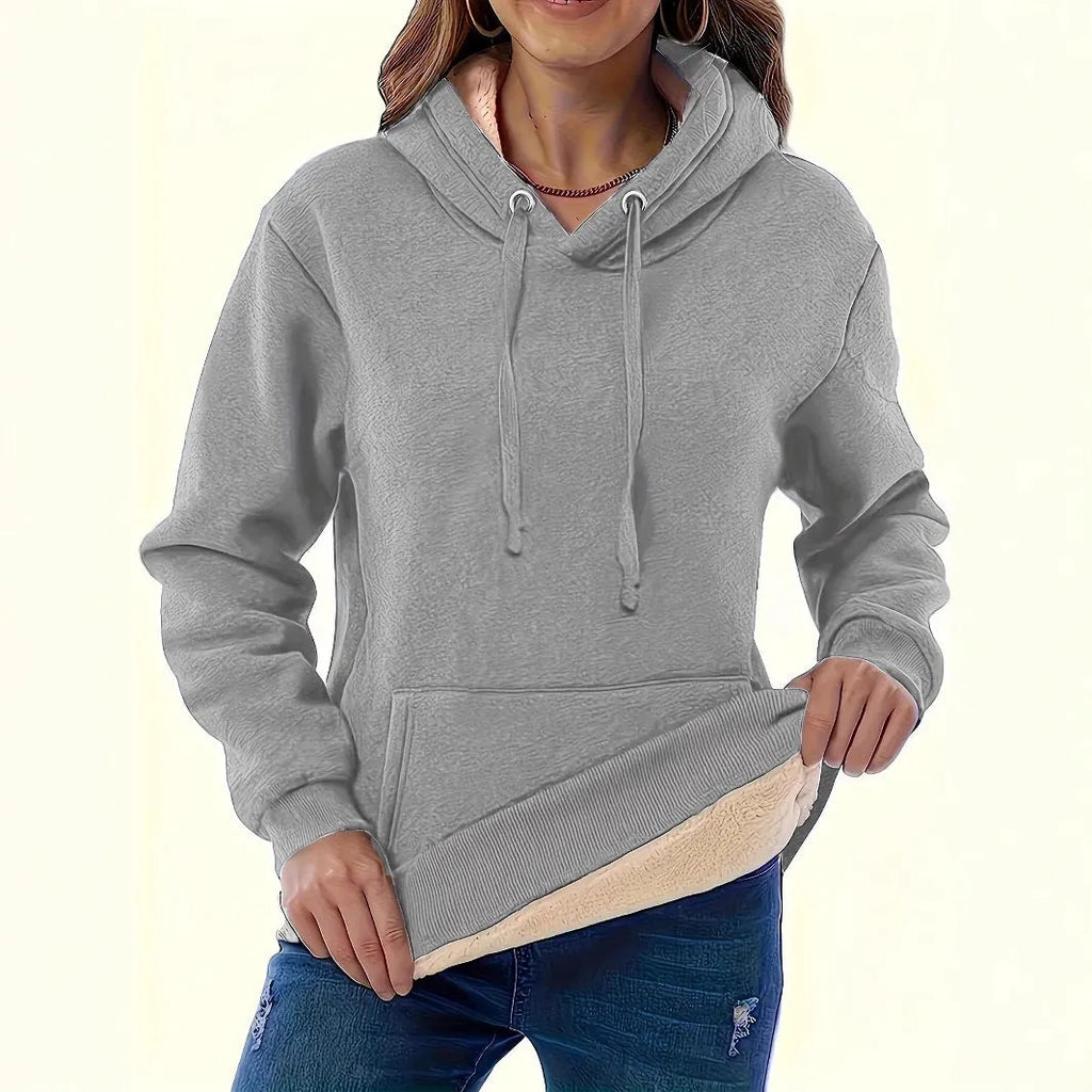 Women's thick grey hooded sweater with a raised 3D pattern, loose fit