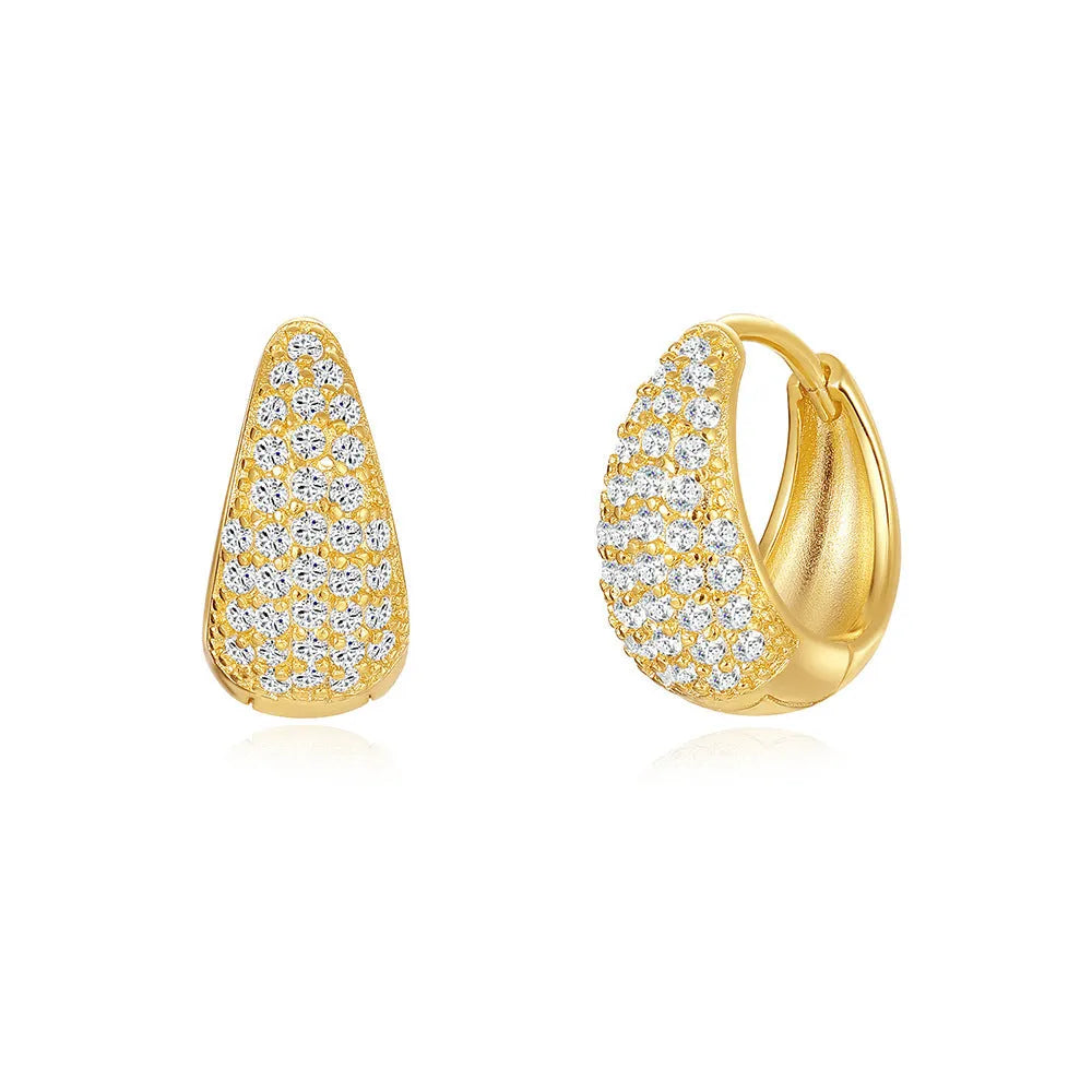 Golden electroplated brass earclip earrings with geometric round design
