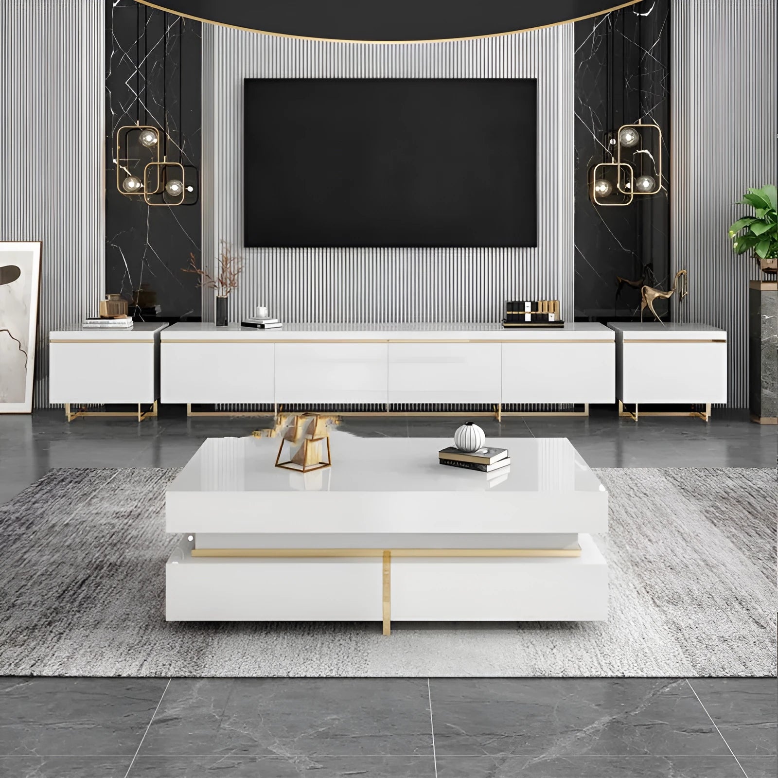 Modern minimalist tempered glass coffee table with baking paint finish on clean white background