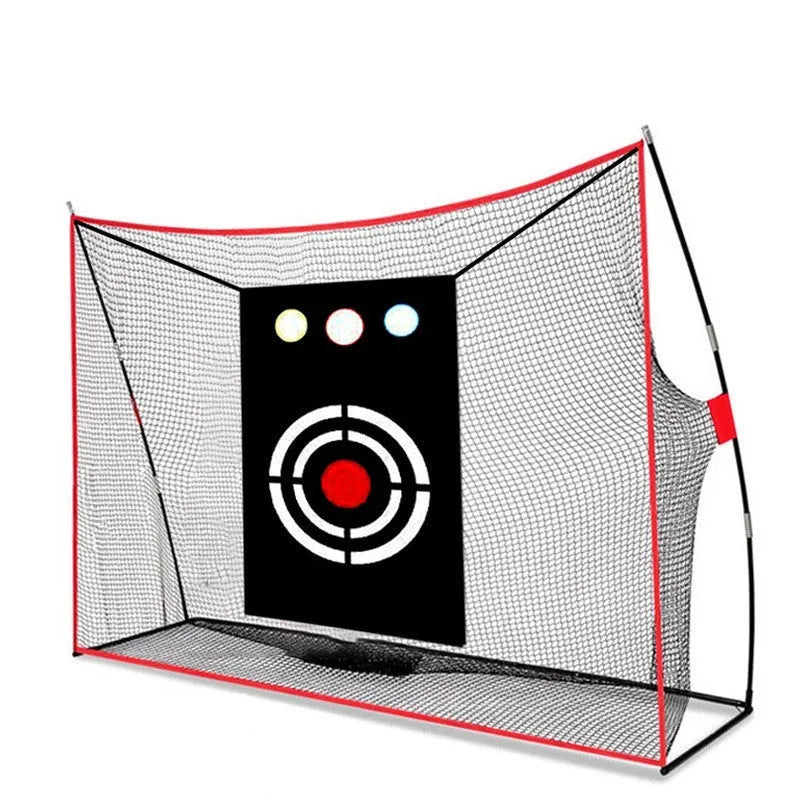 Golf wedge training set with three-hole net, straw practice mat, practice balls, and accessories