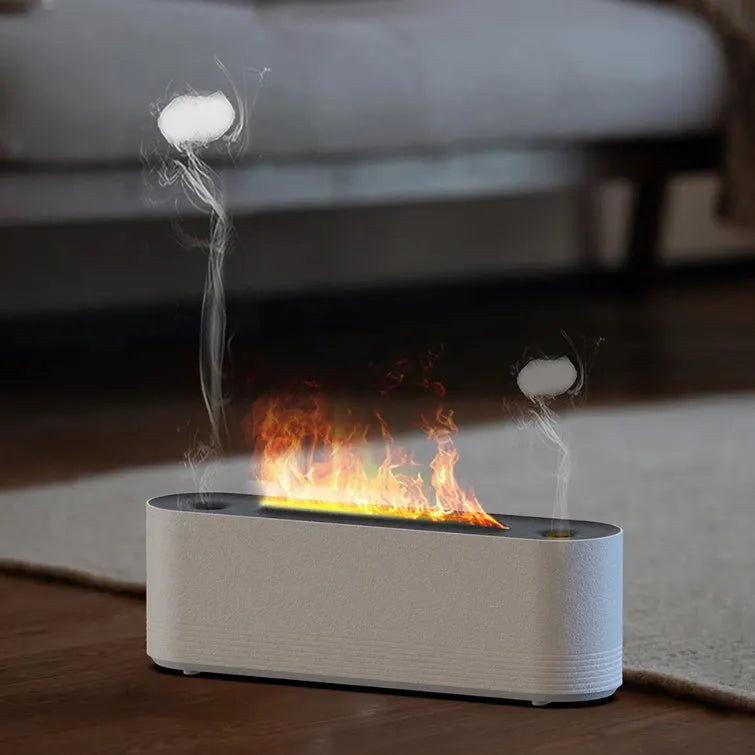 Black Flame Air ultrasonic humidifier with LED lights creating mist and flame effect illumination