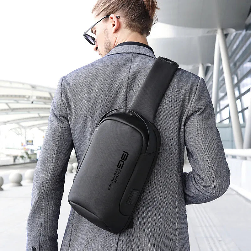 Men's oxford cloth shoulder bag with USB charging port in business travel style