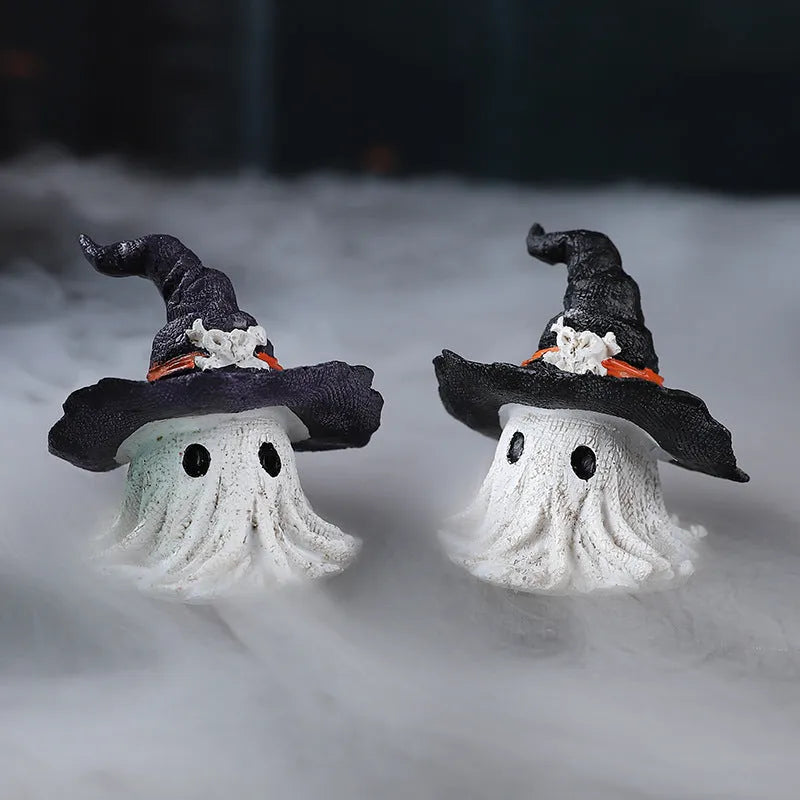 Resin wizard hat ornament with ghost theme for Halloween, Christmas, and Easter decorations