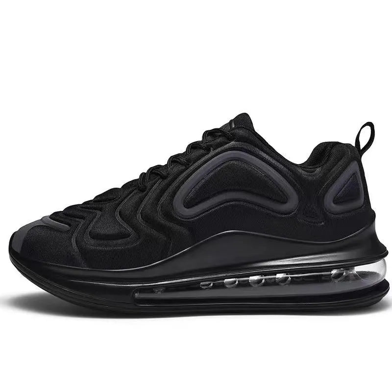 Men's black lace-up sneakers with air cushion sole and artificial PU upper