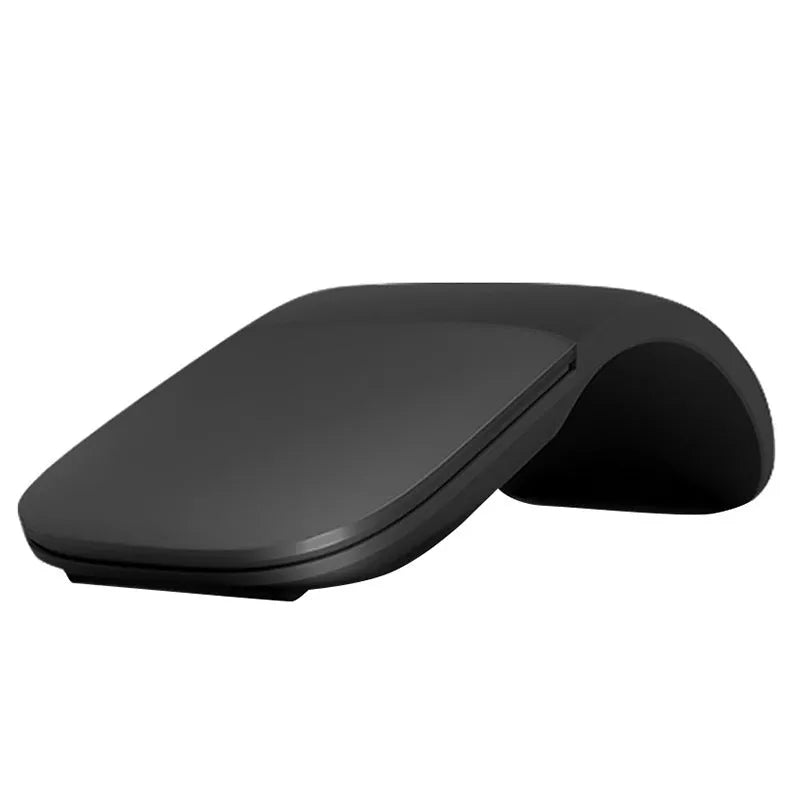 Black folding Bluetooth wireless mouse showing compact 14.5mm thickness beside unfolded 131.2mm measurement