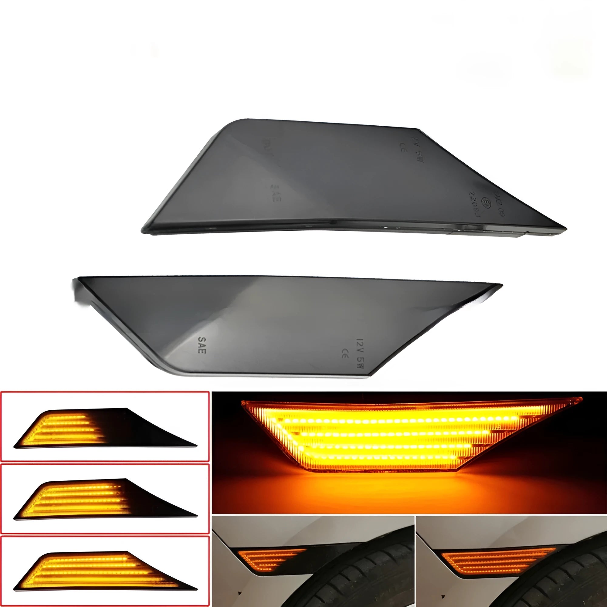 Black ABS carbon fibre side fender light for Honda Civic 10th Gen with yellow LED flowing water sequence