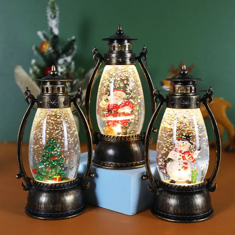 Crystal ball portable oil lamp Christmas decoration with light-emitting feature and snowman design