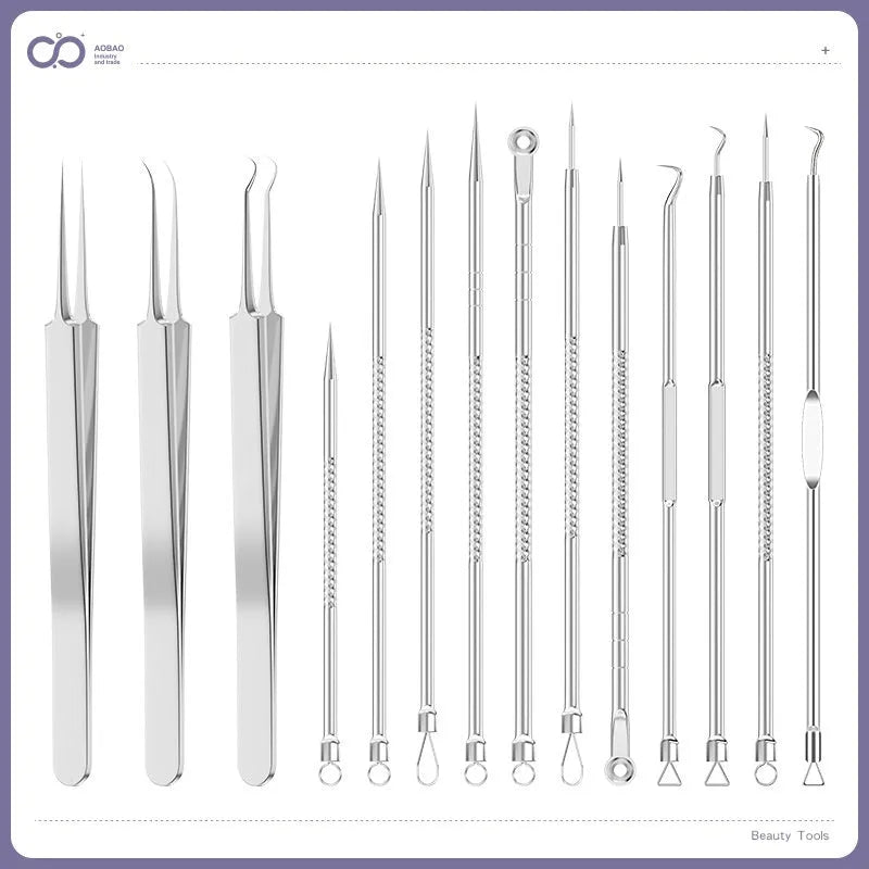 Four metal acne needles with ultra-fine pointed tips on a clean background.