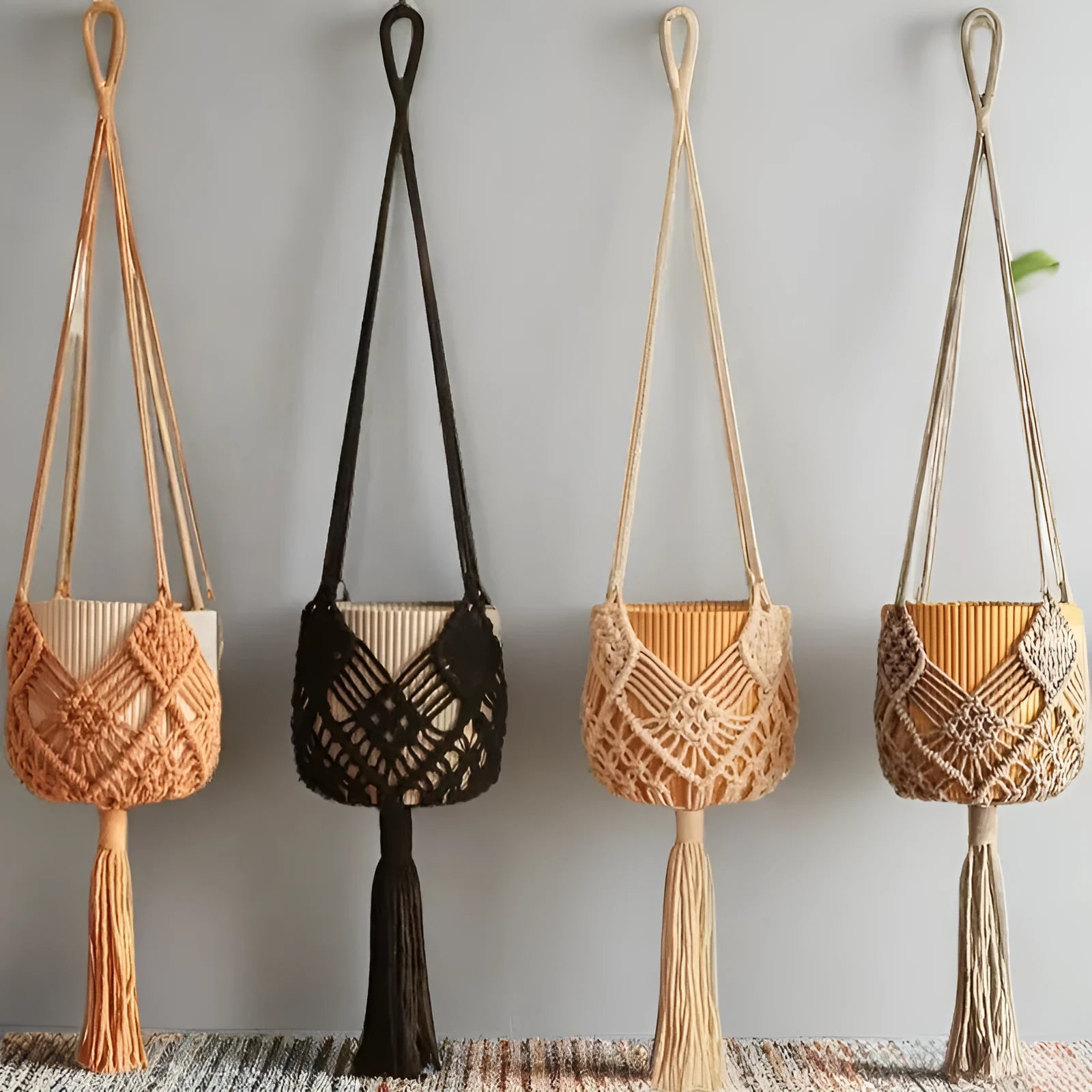 Hand-woven polyester cotton flower pot in minimalist design with textured surface