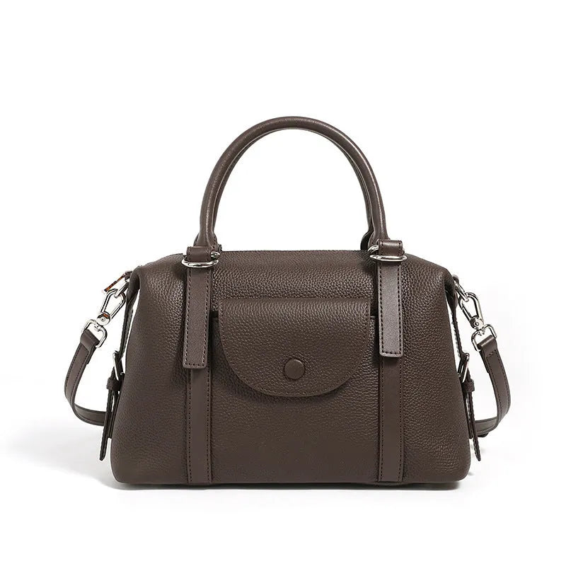 Genuine leather ladies handbag with combination lock and single strap in street trend style